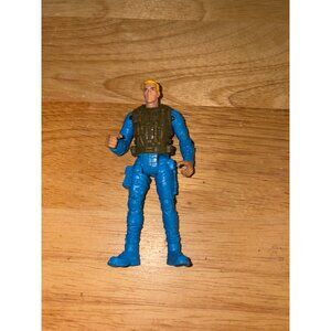 Vintage Military Action Figure With Blonde Hair Blue Outfit & Brown Vest 4"